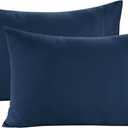 Lane Linen 100% Organic Cotton King Size Pillow Cases Set of 2 (20''x36'') - Certified Organic Cotton Pillowcases - Navy Blue