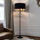 Wellmet Black Crystal Drum Shade Floor Lamp, 6 Light Black Gold Shade, Candle Base, for Living Room, Bedroom, Reading Room, Hallway, Corridor, Black
