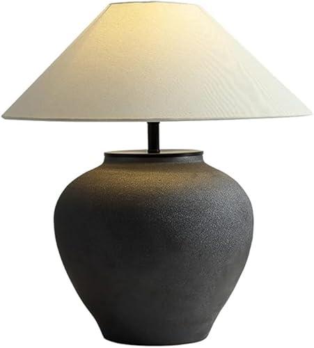 Farmhouse Table Lamps Black 18.8" Tall Ceramic Table Lamp Rustic Southwestern Clay Pot Ceramic Lampshade with Fabric Shade Bedside Nightstand for Living Room Bedroom House Office Entryway (Black)