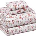 RUVANTI 100% Cotton Sheets King Size 4-Piece Set Percale Bedding, Cooling & Breathable Floral Design Bouquet, Durable with a Crisp, Soft & Comfortable Feel, 16" Deep Pocket