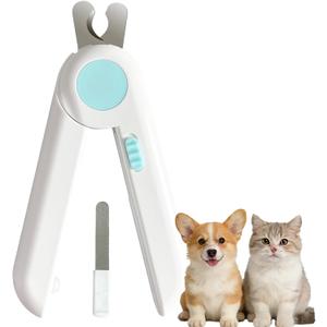 Dog/Cat Nail Clippers with Light - Safe Trimming for Cats & Dogs, Illuminates Quick to Prevent Overcutting, Includes Nail File for Thick Nails (Blue)