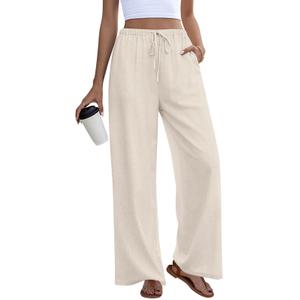 Anymeet Linen Pants Women High Waist Wide Leg Palazzo Pants Black Plus Size 2026 Summer (Black, XXXL)