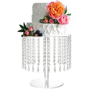 Round Cake Stand - 12 Inch Diameter Acrylic Dessert Display Stand with Crystal Chandelier, Cupcakes Serving Plate for Party Wedding Birthday Festival Event Decorations (Clear)