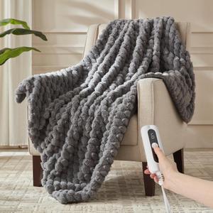 Heated Throw Blanket - Fast Heating 3D Jacquard Electric Heated Blanket, Cozy Heating Blanket with 6 Heating Settings & 4 Hours Auto-Off, Machine Washable, 50"x60", London Grey