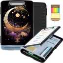 Clipboard with Storage, Clip Boards 8.5X11 with Storage & Pen Holder, Heavy Duty Plastic Nursing Clipboards Foldable, Coaches Clipboard Folder Case, School Office Supplies，Gold Moon Star