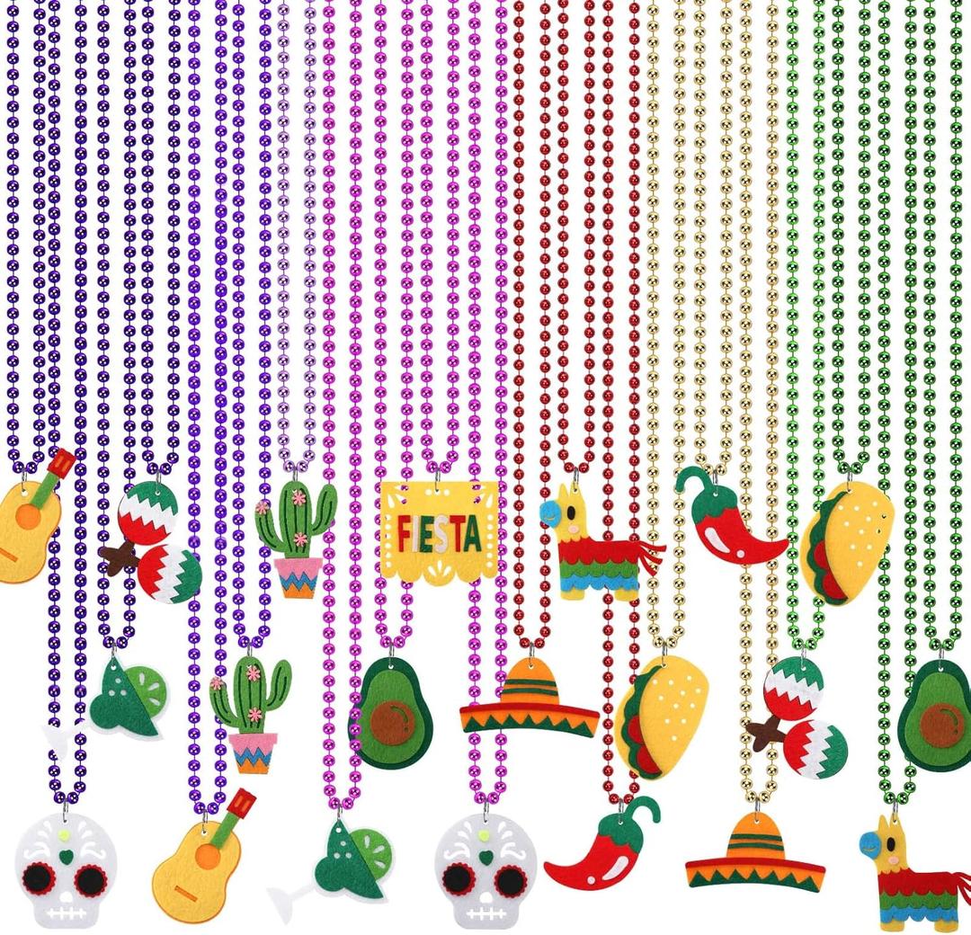 NOVWANG 21 PCS Cinco de Mayo Fiesta Beaded Necklace, Metallic Bead Colorful Necklace for Mexican Fiesta Bachelorette Party Decorations Favors Supplies Decorations (11 Style)