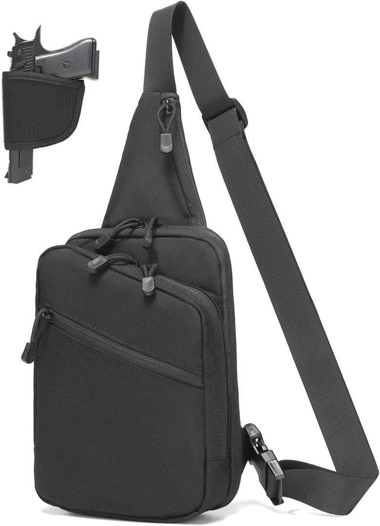 Concealed Carry Crossbody Bag for Men Women, Sling Gun Pack Shoulder Chest Daypack EDC CCW Range Bags of Handgun (Black)