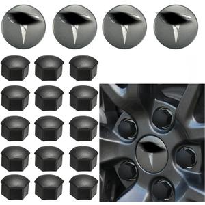 Car Wheel Center Hub Cap Kit with Logo, Hubcaps Accessories for TES la Model 3 Model Y 4 Grey &Sliver Hub Center Caps + 22 Black Lug Nut Covers (Grey&Sliver)