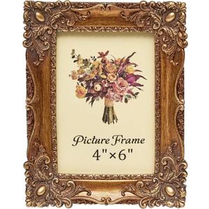 Vintage Picture Frame 4x6 Inch, Antique Ornate Photo Frames with Glass Front, Retro Carving, Tabletop & Wall Hanging, Photo Gallery, Gift Ideas, Gold