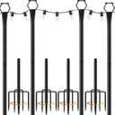 4 Pack String Light Poles for Outside, 10Ft Light Poles for Outdoor String Lights, Adjustable Outdoor String Light Poles with Fork,Metal Fence Post for Patio,Backyard,Deck