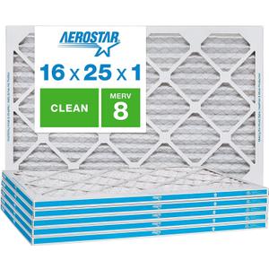 Aerostar 16x25x1 MERV 8 - 6 Count - High Efficiency Pleated HVAC, Furnace & Air Conditioner Filters - Removes Dust, Lint, Mold & Allergy-Causing Pollen (15.8" x 24.8" x 0.8")