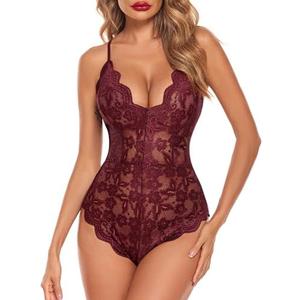Avidlove Women One Piece Lingerie Deep V Teddy Sexy Lace Bodysuit Snap Crotch Babydoll L