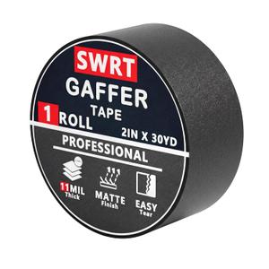SWRT Gaffers Tape 2 Inch x 30 Yards, 11 Mil Gaffer Tape Black, Heavy Duty Matte Stage Tape with Strong Adhesion, Residue-Free Removal, Non Reflective for Photography, Film & Floor Marking