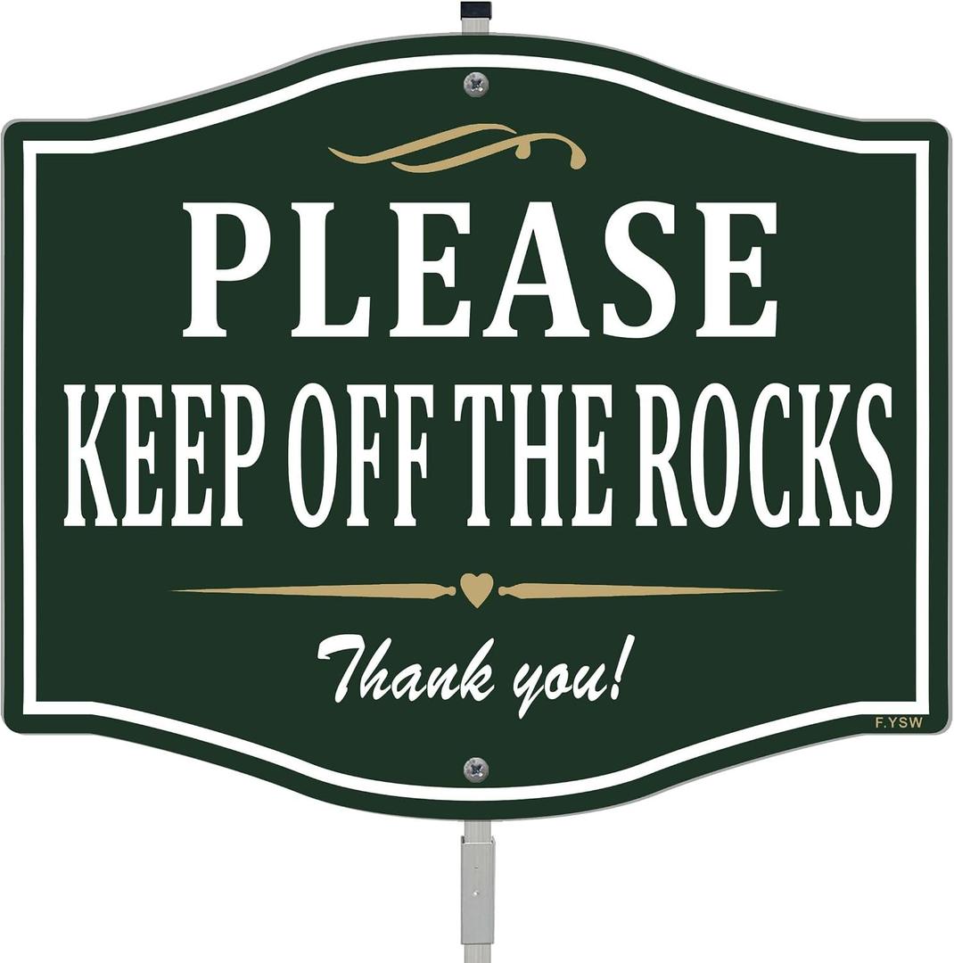 Please Keep Off The Rocks Aluminum Yard Sign 12" x 10" With 28" Long Metal Stake With Stand Outdoor Use Business