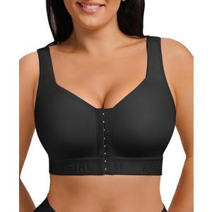 FeelinGirl Post Surgery Bra Front Closure Compression Mastectomy Bra for Women with Wide Adjustable Straps Wirefree Support, M