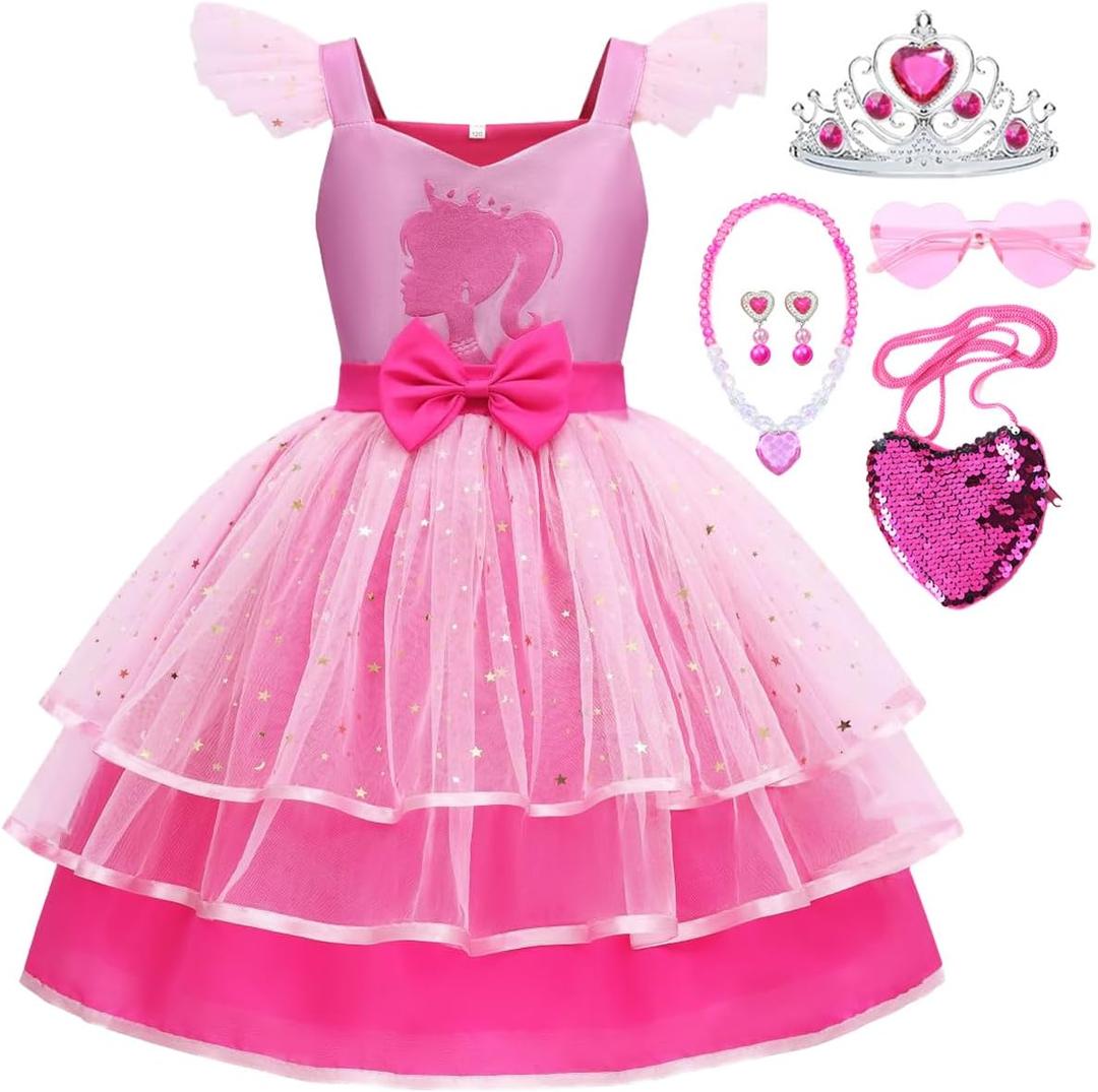 Girls Pink Cosplay Costume Dress Halloween Carnival Party Costumes With Accessories (5-6 Years)