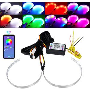 Demon Eye Devil AngelEyes RGB Halo Rings for Car Motorcycle 2.5/2.8/3.0inch Projector Lenses Decorative Light DRL Decorative Driving Turn Signal Light iOS Android APP Bluetooth Control,1Set