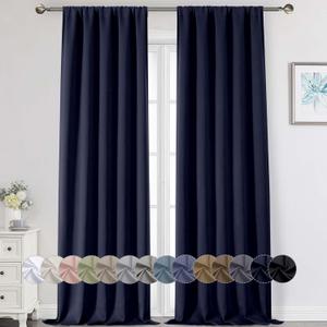 Extra Long Navy Blue Blackout Curtains for Bedroom Living Room 120 Inches Long 2 Panels, Soft Solid Room Darkening Thermal Insulated Window Treatments, Rod Pocket Curtain, 50" Wx120 L
