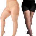 2 Pairs Plus Size Control Top Pantyhose Ultra-High Waist Tights 40D Sheer Shaping Support Stockings, (Black+Natural, 3XL-4XL)