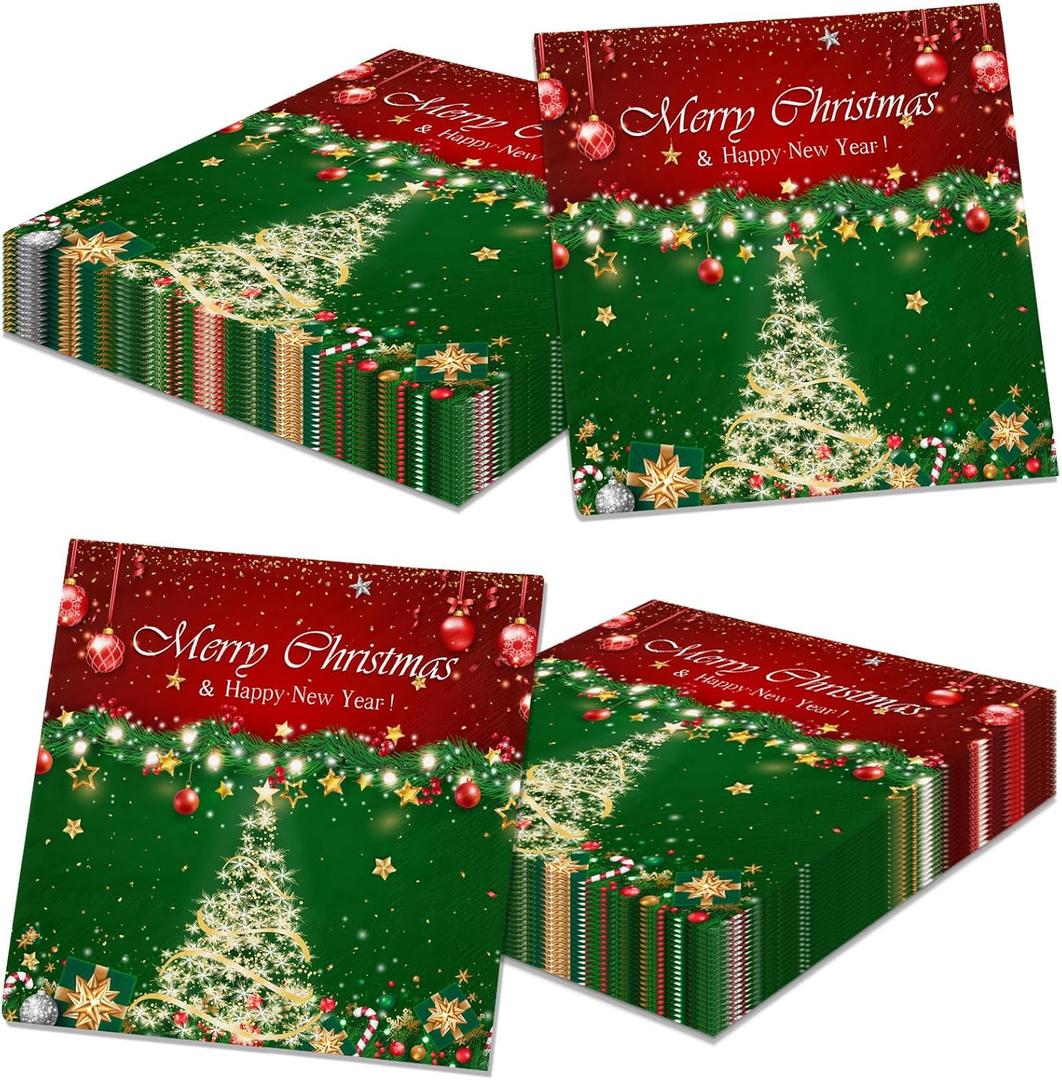 40pcs Christmas Napkins Decorations, Red and Green Merry Christmas Napkin, Xmas Tree Napkins for Winter Holiday Xmas Birthday Party Supplies