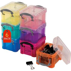 1InTheOffice Stackable Crayon Storage Box, Plastic Container With Lids, 0.14 Liter, Assorted Color, 6 Pack