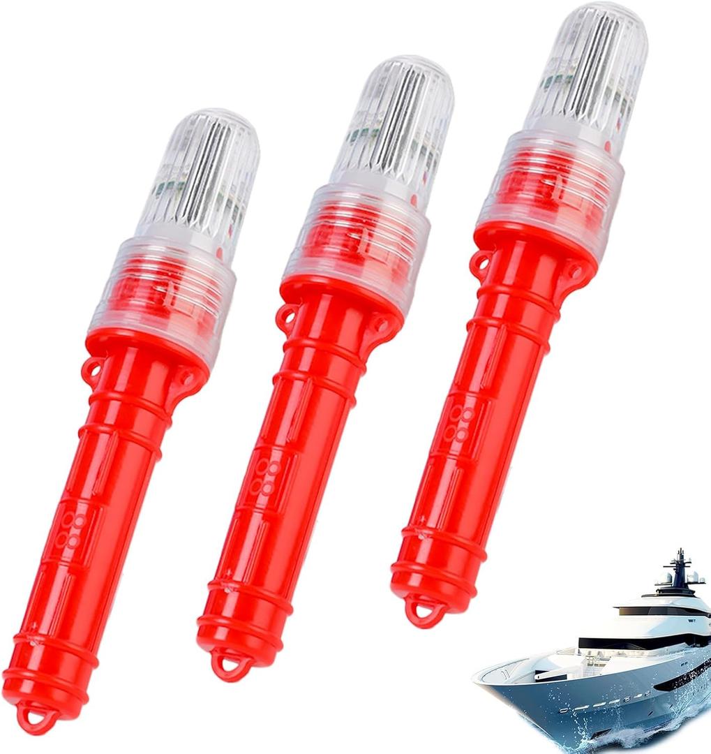 Boat Flares, Marine Flares, Waterproof Boat Safety Kit, 2025 Upgraded Emergency Signals, LED Lights Marine Emergency Kit for Fishing Nets, Buoys, Boating, Life Rafts (3PCS, Red)