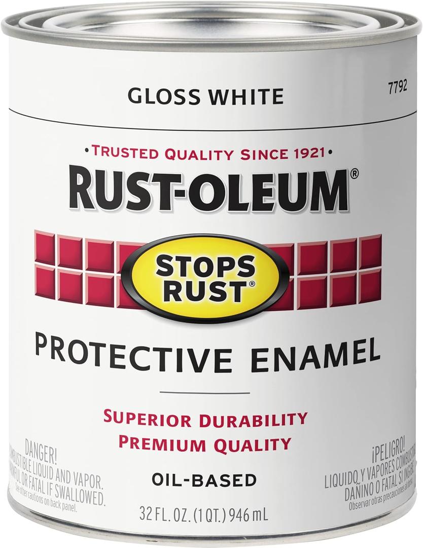 Rust-Oleum 7792502 Stops Rust Brush On Paint, Quart, Gloss White, 1 Quarts (Pack of 1), 32 Fl Oz
