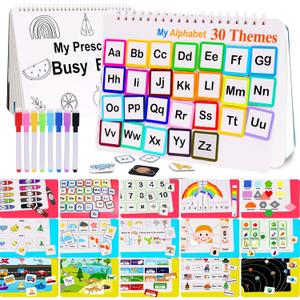 Mallify Busy Book for Toddlers 3-5, Montessori Busy Book with 30 Themes and 8 Markers, Kids Binder and Early Learning Toys, Preschool Busy Books for Toddlers, Tracing Coloring Book, Busy Tots
