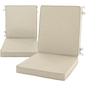 Outdoor Chair Cushions, Water-Resistant & Fade-Resistant, Patio Furniture Lawn Dining Chair Seat Replacement with Mid Back, Ties Zipper, Removable Cover, 18 x 16.5 Inch, Set of 2, Beige