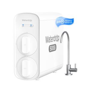 Waterdrop G5P500A Alkaline Mineral pH+ Reverse Osmosis Water Filter, NSF/ANSI 58 & 372 Certified, 8 Stage Reverse Osmosis System, 500G RO Water Filtration System, 2:1 Pure to Drain, Reduces TDS