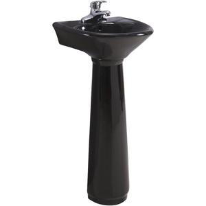 Renovators Supply Manufacturing Ondine 16" W x 34" H x 14.5" Proj. Glossy Black Pedestal Sink, Vitreous China, with Overflow and 4 in. Centerset Faucet Holes