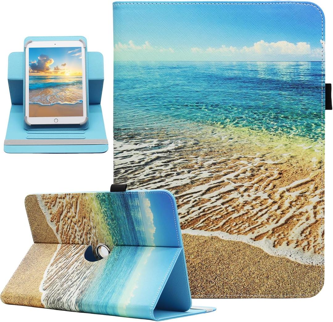 Universal 10 10.1 Inch Android Tablet Case, Dluggs 360 Degree Rotating Multi-Angle Viewing Stand Universal Case Cover for 10 10.1 and All 9.5-10.5 Inch Tablet, Sea