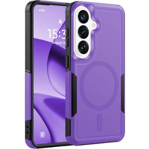 Magnetic for Samsung Galaxy S26 Case Heavy Duty Protection, Military-Grade Dual-Layer Shockproof S26 Phone Case [Fit for MagSafe] Anti-Fingerprint Matte Finish Galaxy S 26 Case 6.3", Purple