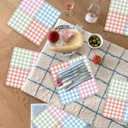 2 x 100 Pcs Gingham Pastel Checkered Napkin 2 Ply Disposable Scalloped Cocktail Napkins Plaid Paper Decoration for Wedding Birthday Beverage Fiesta Baby Shower 6.5 x 6.5 Inches