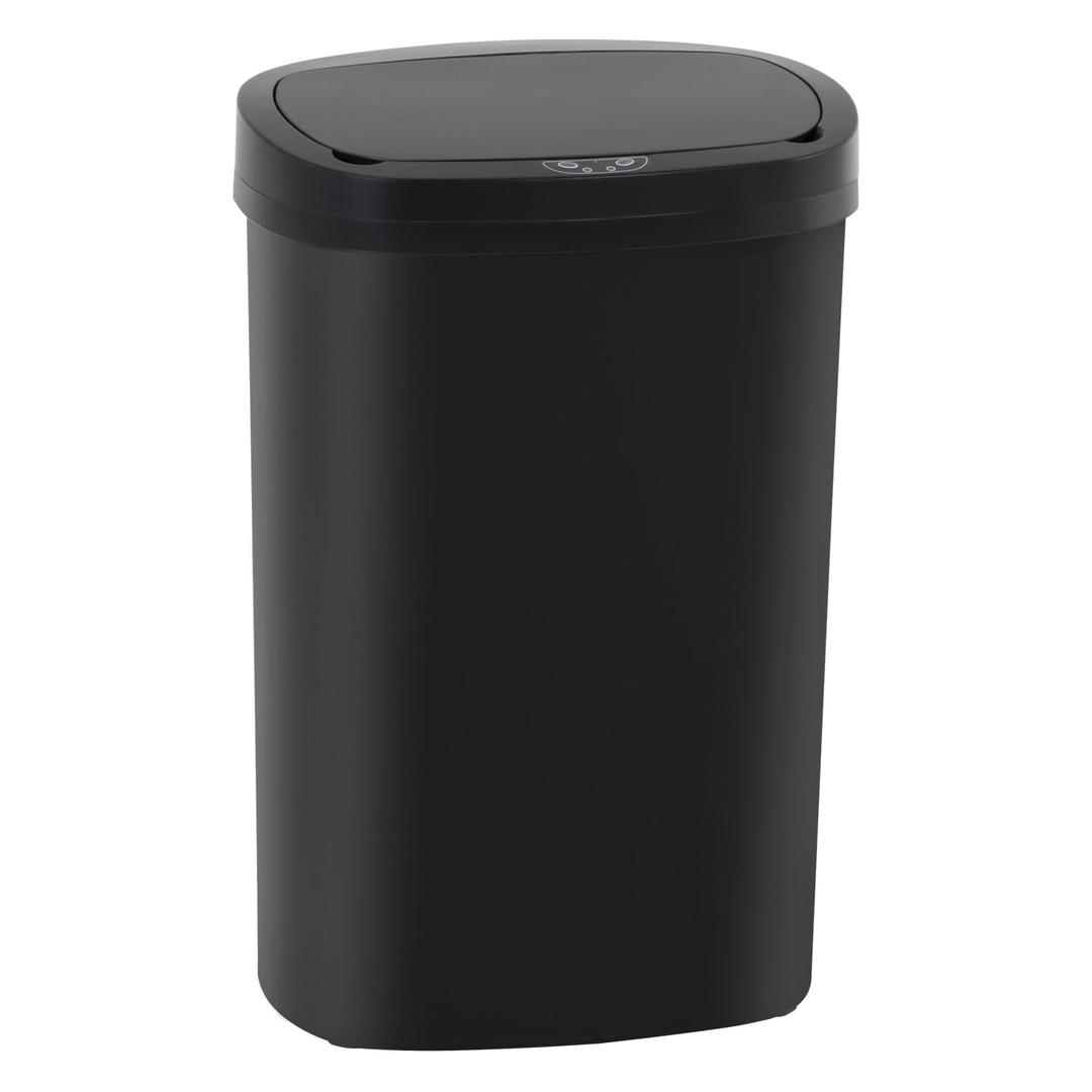 BestOffice | 13 Gallon Trash Can with Lid | Automatic Touchless Garbage Can | Odor Control | Modern Oval Design | Easy to Clean | Plastic | Black | Fits Any Kitchen, Bathroom, Office or Home