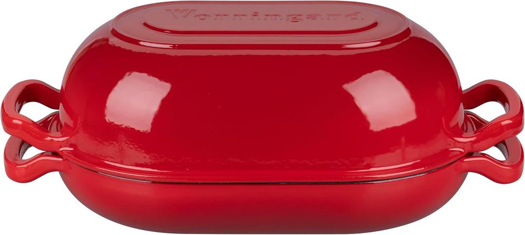 VORRINGARD Enameled Cast Iron Sourdough Bread Oven, Dutch Oven, Loaf Cast Iron Bread Pan for Homemade Bread Baking, Meatloaf Pan with Lid, 5QT, Red