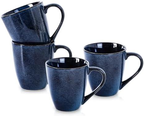 vicrays Coffee Mug Set, 12 Ounce, Set of 4, Ceramic Mug for Men, Women, Unique Glazed Mugs with Handle for Coffee, Tea, Milk, Cocoa, Cereal(blue)