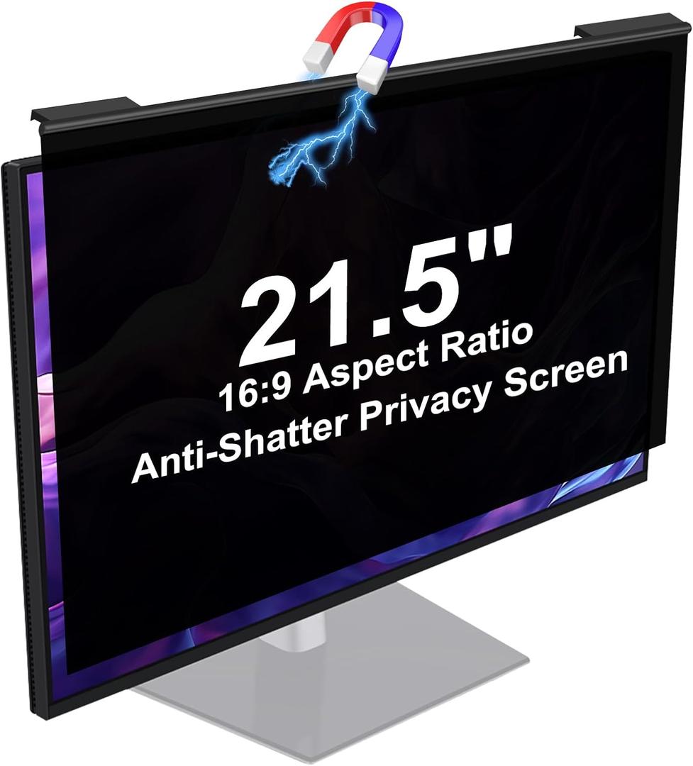Magnetic Hanging Computer Privacy Screen Filter 21.5 Inch, Removable Aluminum Alloy Privacy Shield for 16:9 Widescreen Monitor, Eye Protection Anti Glare Blue Light Filter