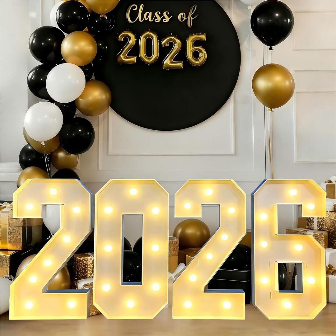 2.3 FT LED Light Up Number Sign - Class of 2026 Marquee Letters, Christmas & New Year Graduation Decor for Indoor Outdoor Celebration & Photo Backdrop