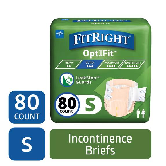 FitRight Adult Incontinence Briefs, Diapers with Tabs, Ultra Absorbent, Small, 20in to 33in, 80 Count
