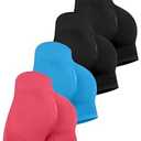 CHRLEISURE Women's 4 Packs Workout Gym Shorts, High Waisted Butt Lifting Scrunch Butt Seamless Booty Shorts(2 Black/Blue/Pink, M)