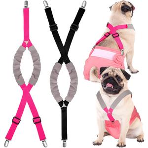 Saintrygo 2 Pcs Dog Suspenders for Diapers Female Male Belly Bands Canine Harness Keep Diaper on Your Pet for Small Medium and Large Dogs(Black, Pink,Large)