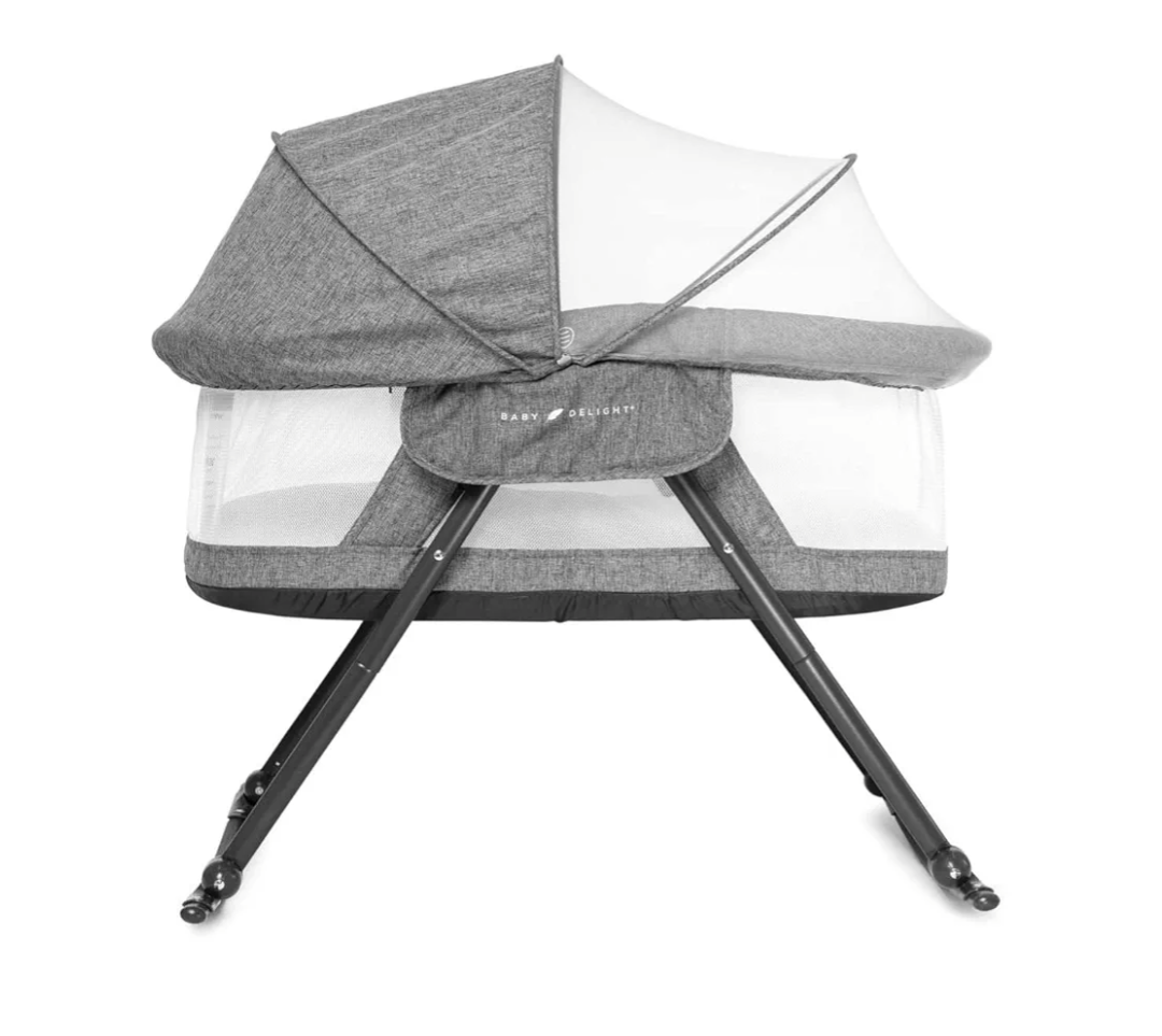 Baby Delight Slumber Deluxe Rocking Bassinet, Portable Baby Bassinet, Removable Canopy, Charcoal Tweed