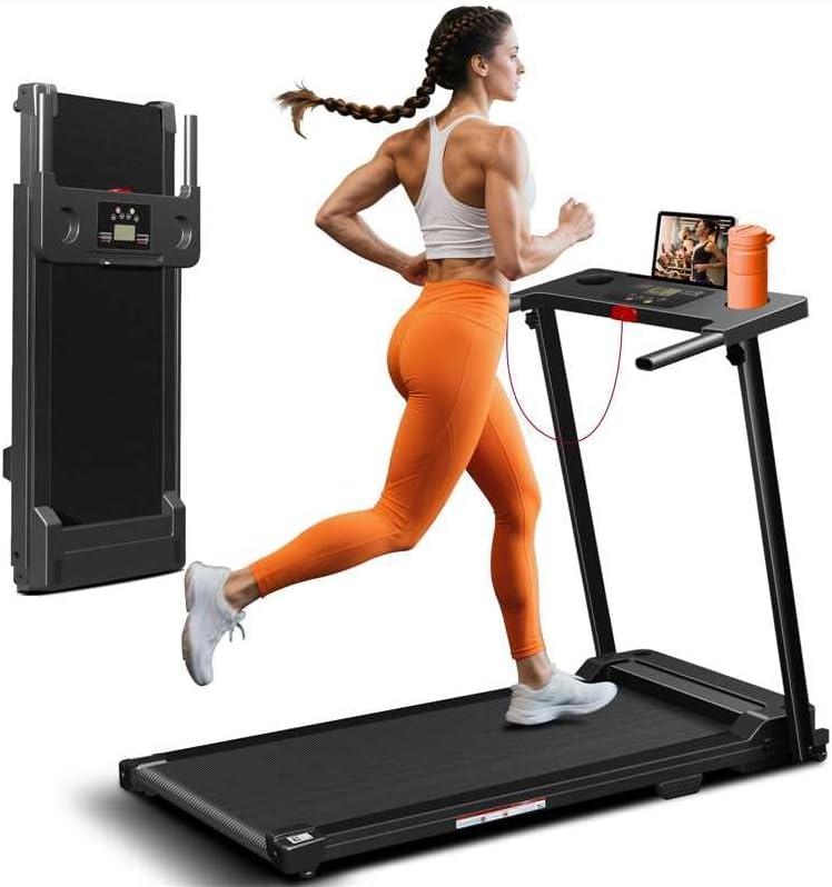 Treadmill with Handles, Portable Small Treadmills for Home and Office, 3.0HP Folding Walking Pad with 300 lbs Capacity, Cup Holder, LED Display and 12 Preset Programs (Black)