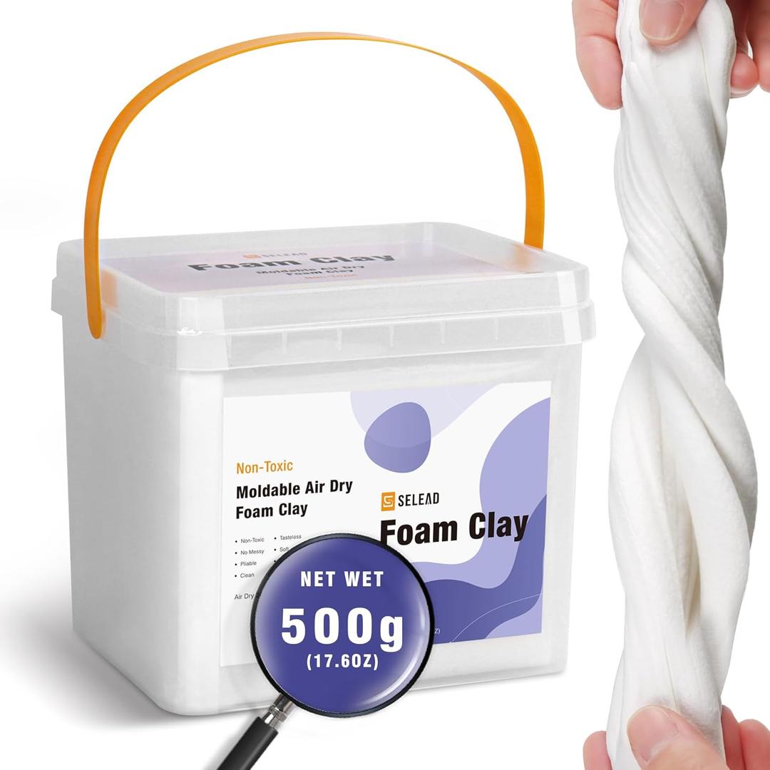 SELEAD Foam Clay White 500g - Moldable Air Dry Ultra-Light Modeling Clays for Adult Cosplay, Sculpting, Arts & Crafts - with 80g Colored Clay