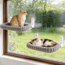 Zoratoo 2PC Cat Window Perch with Bolster Foldable Cat Hammock Cushion Bed for Window with Metal Frame, Cloud-Cuddle Cordless Window Resting Seat for Indoor Cats (Cushion Bed, Gray-M)
