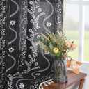 Boho Curtains for Living Room 63 Inches Long Semi Sheer Linen Floral Curtains Vintage Farmhouse Window Curtain 2 Panel Sets for Dining Room Kitchen Black