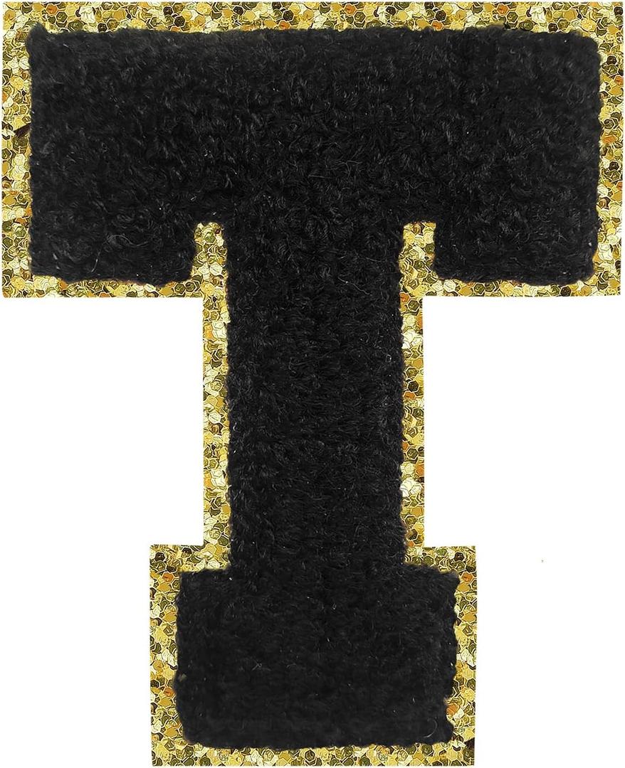 Letter Patches Iron on 3Pcs Chenille Letters for Jackets Varsity Letters Patches Letterman Glitter Patches Iron on Letter Black T