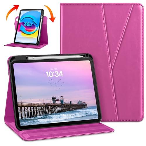 DTTO Rotating Case for iPad (A16) 11th Generation 11 Inch 2025, iPad 10th Generation 10.9 Inch 2022, 360 Degree Swiveling Premium Leather Folio Stand Cover with Pencil Holder, Rose Red