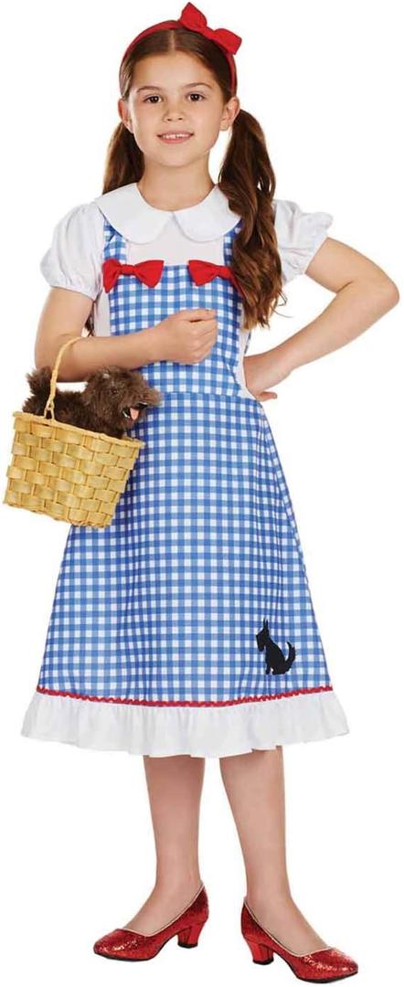 fun shack Dorothy Costume For Girls | Kids Dorothy Dress | Classic Dorothy Outfit For Halloween And Dress Up (Medium, Blue)
